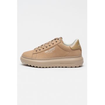 Pantofi sport din piele nabuc cu detaliu logo - Maro camel