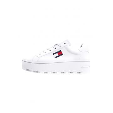 Pantofi sport flatform din piele cu detalii din piele ecologica - Alb