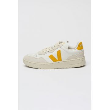Pantofi sport low-cut de piele cu detaliu perforat - Alb/Gri deschis