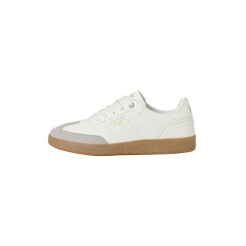 Pantofi sport low-cut de piele ecologica - Alb/Maro taupe deschis