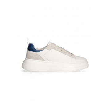 Pantofi sport wedge de piele - Alb fildes/Albastru inchis