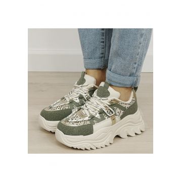Sneakers bej/verde cu talpa groasa B-DKB9201 M4 12004 - Verde