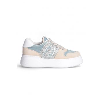 Pantofi sport cu aplicatie logo stralucitoare Tami - Albastru prafuit/Bej
