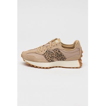 Pantofi sport cu detalii de piele intoarsa si cu animal print 327 - Kaki/Maro camel
