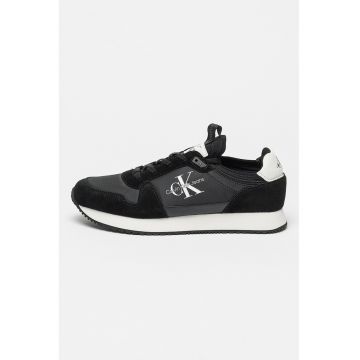 Pantofi sport cu detalii din piele intoarsa - Alb/Negru