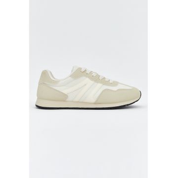 Pantofi sport cu insertii de material textil - Alb fildes/Bej deschis