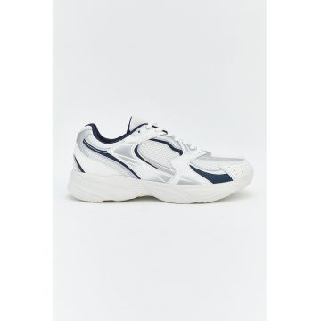Pantofi sport de piele ecologica cu insertii din plasa - Alb