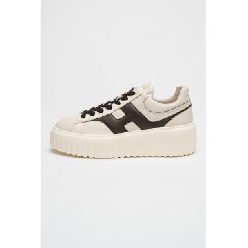Pantofi sport de piele H-Stripe - Maro inchis/Crem