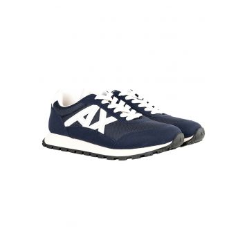 Pantofi sport din material sintetic cu garnituri de plasa si logo - Alb/Albastru inchis