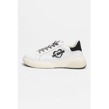 Pantofi sport din piele cu aplicatie logo - Alb/Negru