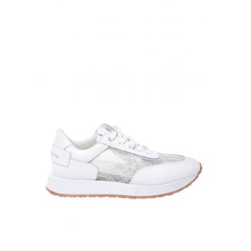 Pantofi sport din piele cu segmente din dantela si model unisex - Alb