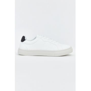 Pantofi sport din piele ecologica cu sireturi - Alb/Negru