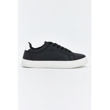 Pantofi sport din piele ecologica cu sireturi - Negru/Alb optic
