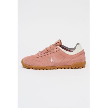 Pantofi sport din piele intoarsa cu sireturi cu texturi variate - Roz prafuit