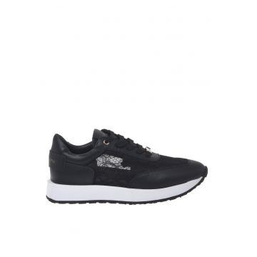 Pantofi sport din piele si dantela cu model unisex - Negru