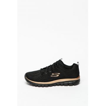Pantofi sport din plasa tricotata Graceful Get Connected - Negru/Auriu antichizat