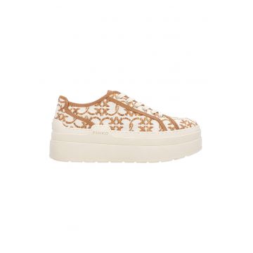 Pantofi sport flatform Jacquard - Alb/Caramel