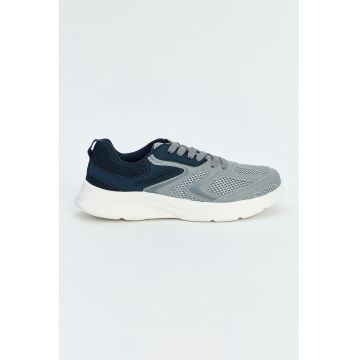 Pantofi sport low-cut cu insertii de plasa - Gri/Bleumarin