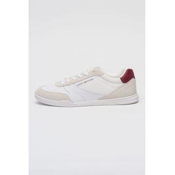 Pantofi sport low-cut cu segmente de piele intoarsa - Alb optic/Violet tyrian/Alb murdar