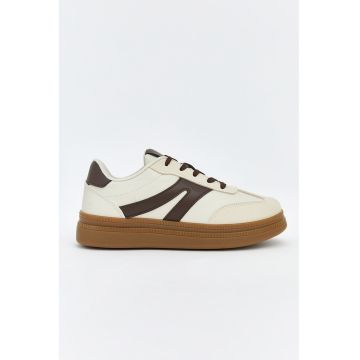 Pantofi sport low-cut de piele ecologica - Maro/Bej deschis