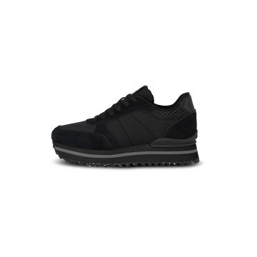 Pantofi sport wedge cu garnituri de piele intoarsa - Negru