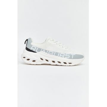 Pantofi sport wedge cu imprimeu text - Alb/Gri