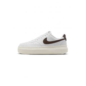 Pantofi sport Court Vision Alta din piele si piele ecologica cu talpa flatform - Alb/Negru stins