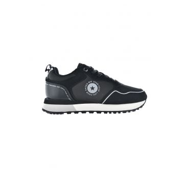 Pantofi sport cu garnituri din piele intoarsa ecologica - Negru