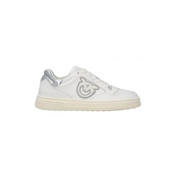 Pantofi sport cu insertii de piele - Alb optic/Argintiu