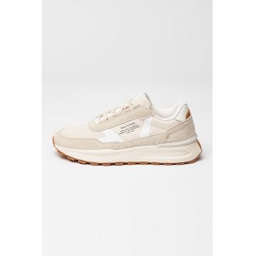 Pantofi sport cu insertii din piele intoarsa - Bej deschis