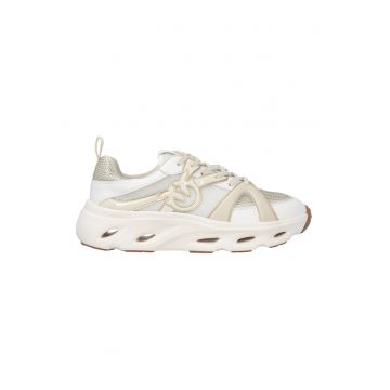 Pantofi sport de piele cu insertii de plasa - Auriu/Alb murdar/Bej deschis