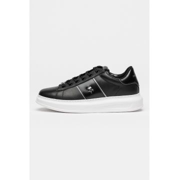 Pantofi sport de piele cu logo - Negru