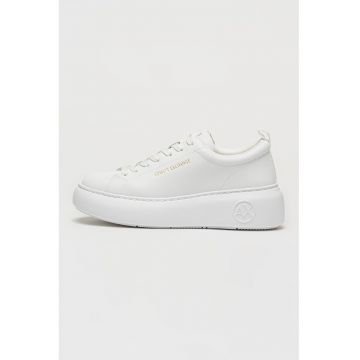 Pantofi sport de piele cu talpa wedge - Alb