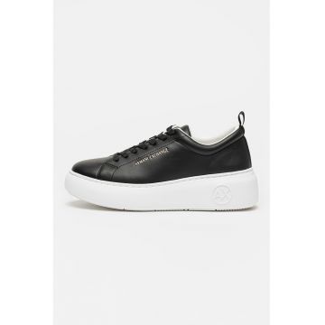 Pantofi sport de piele cu talpa wedge - Negru