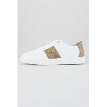 Pantofi sport de piele ecologica cu model monograma - Alb/Maro taupe