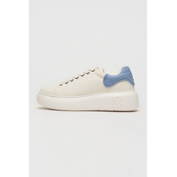 Pantofi sport de piele ecologica cu talpa masiva - Ecru/Albastru azur
