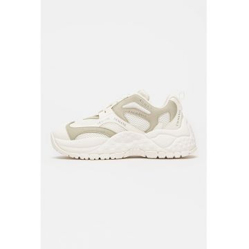 Pantofi sport de piele ecologica si material textil - Alb/Verde fistic