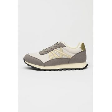 Pantofi sport de plasa cu insertii sintetice si model colorblock - Maro taupe deschis/Alb murdar