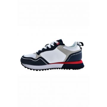 Pantofi sport din piele ecologica si garnituri din material textil - Alb/Gri/Bleumarin