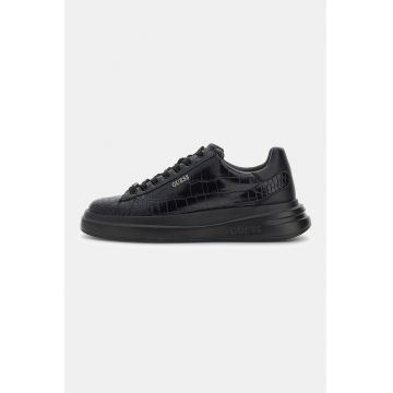 Pantofi sport din piele ecologica si piele cu model piele de crocodil - Negru