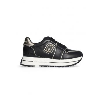 Pantofi sport din piele si piele ecologica cu talpa flatform - Auriu/Negru