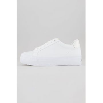 Pantofi sport flatform de piele cu garnituri irizate - Alb