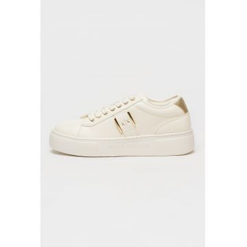 Pantofi sport flatform de piele ecologica - Crem