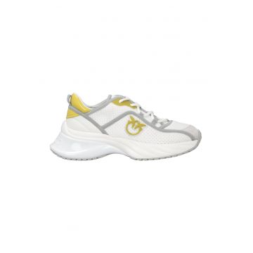 Pantofi sport wedge cu perforatii - Alb/Gri deschis/Galben mustar