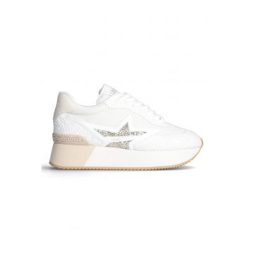 Pantofi sport cu talpa flatform Dreamy - Alb/Crem/Argintiu