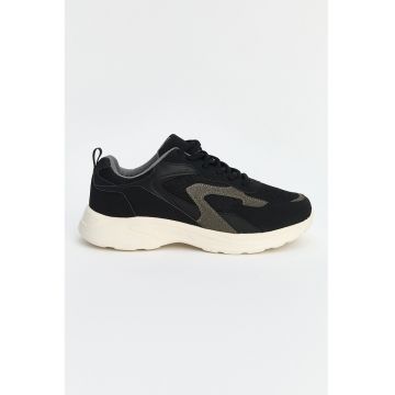 Pantofi sport de piele sintetica cu insertii de plasa - Gri/Negru stins