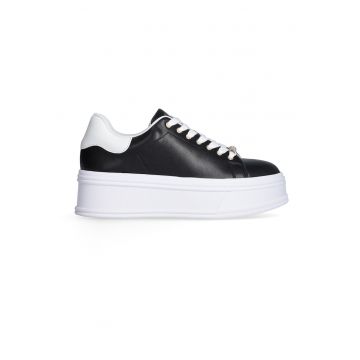 Pantofi sport din piele cu platforma si detalii metalice - Alb/Negru