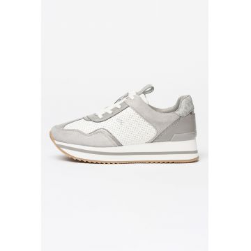 Pantofi sport din piele ecologica cu insertii din material textil - Alb/Gri