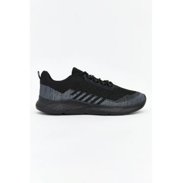 Pantofi sport low-cut din material textil - Negru/Gri melange