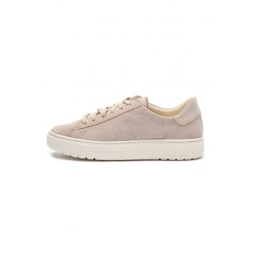 Pantofi sport low-cut din piele cu model uni - Maro nisip